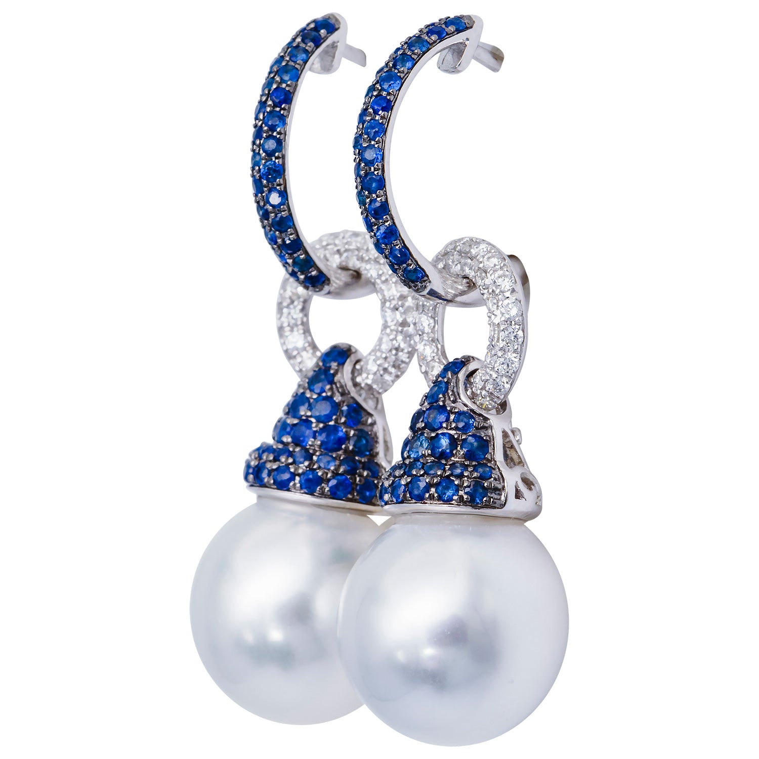 18K White Gold South Sea Pearl Earrings, 12-13mm, 1.05ct