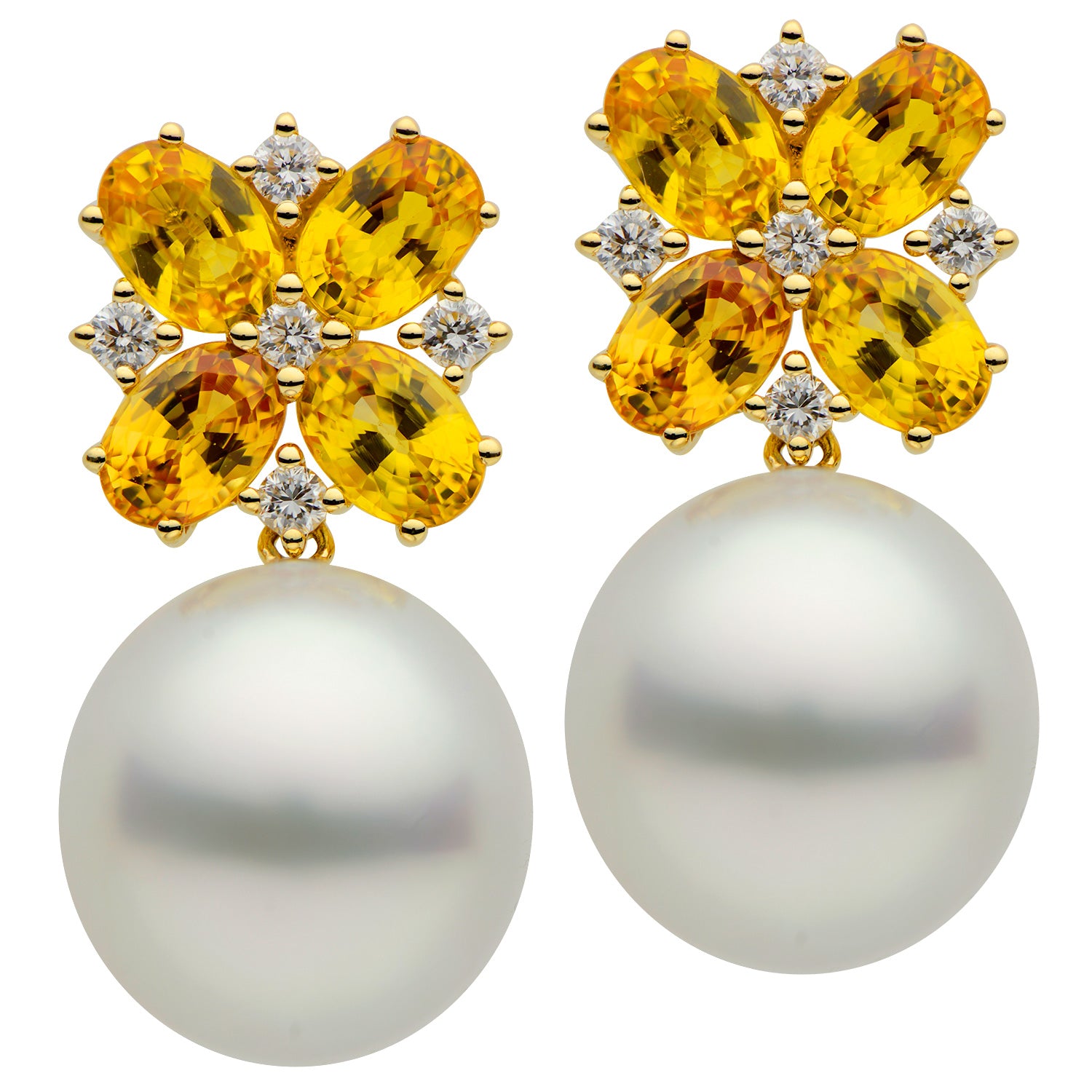 18K Yellow Gold Yellow Sapphire Earrings, 13-14mm, 4.56ct