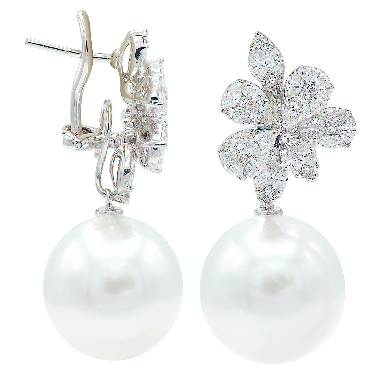 18Kw White South Sea Pearl Earrings, 14-15mm