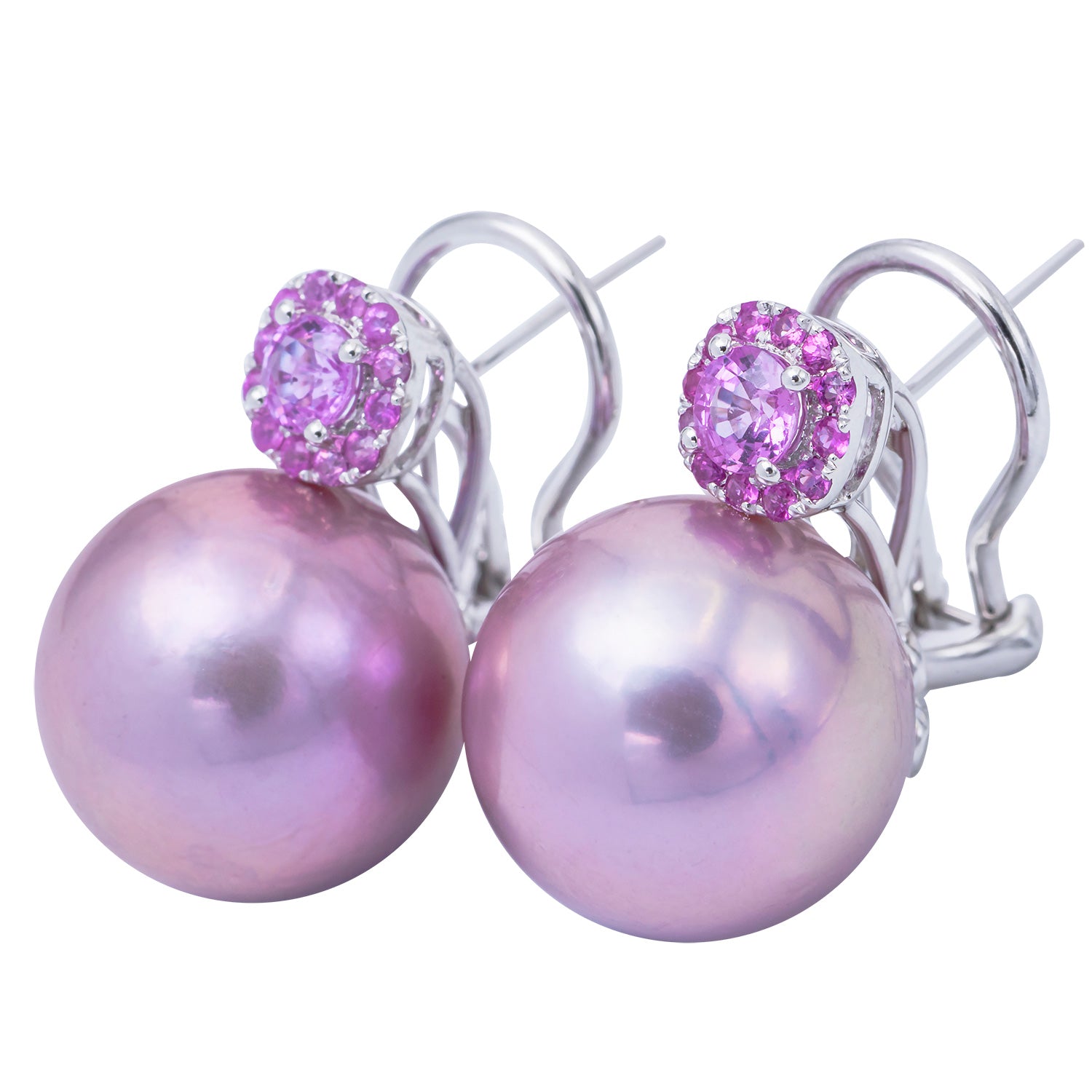 18K White Gold Freshwater Pearl Earrings, 14-15mm, 0.85ct