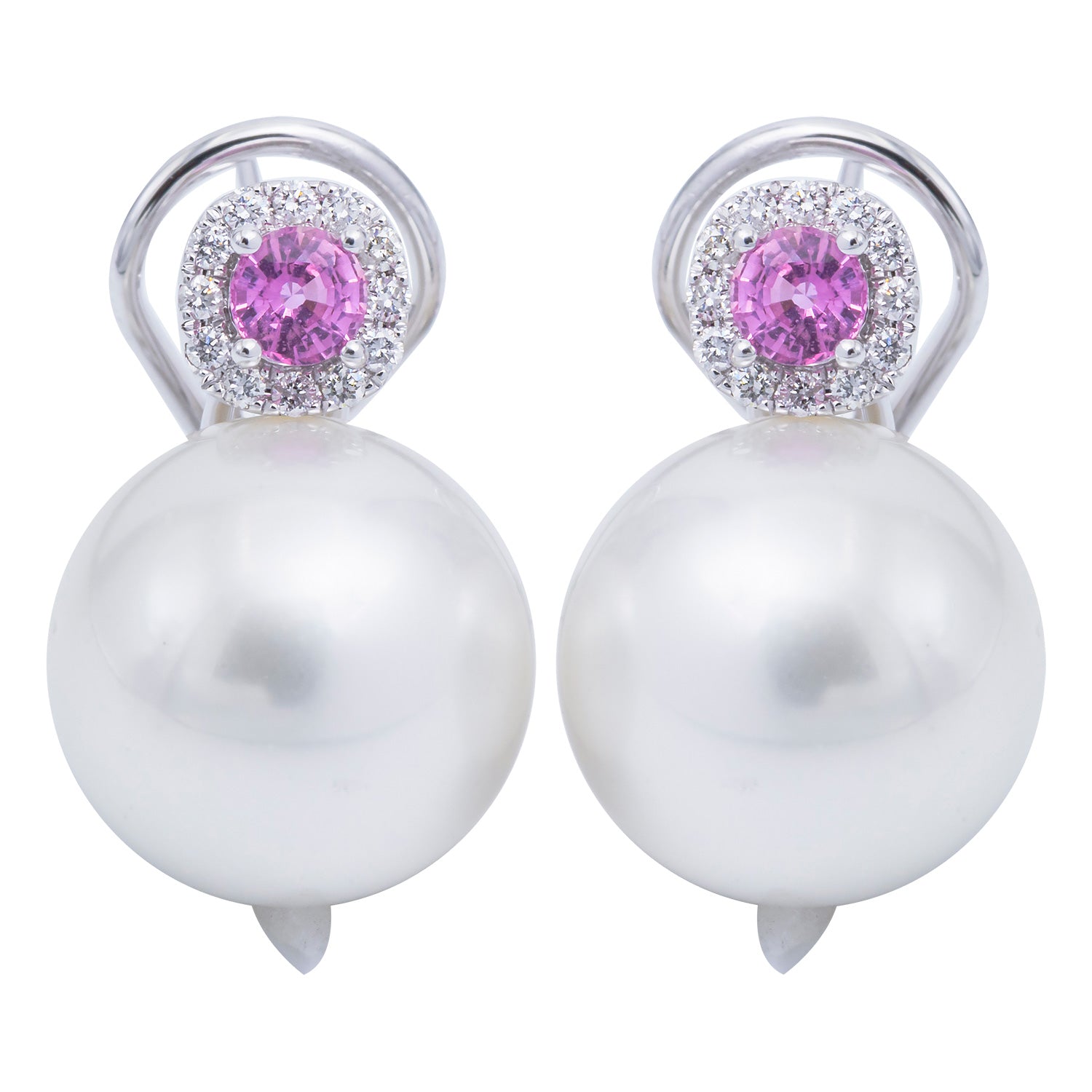 18K White Gold South Sea Pearl Earrings, 14-15mm, 0.24ct