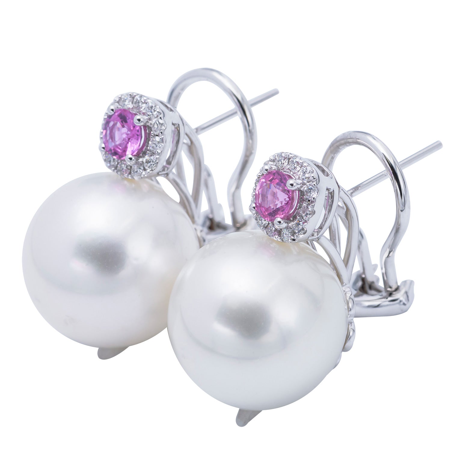 18K White Gold South Sea Pearl Earrings, 14-15mm, 0.24ct