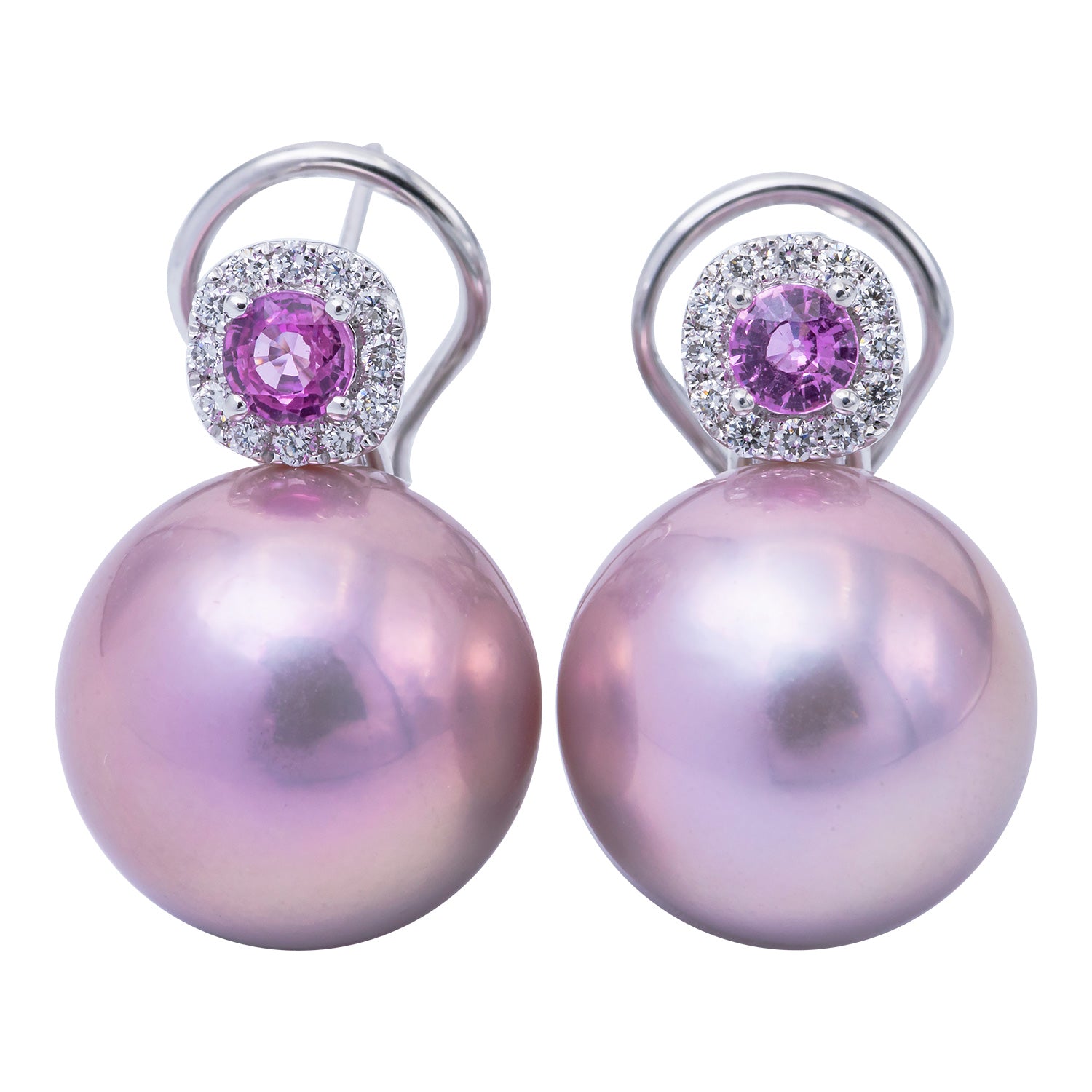 18KW Freshwater Pearl Earrings, 14-15mm