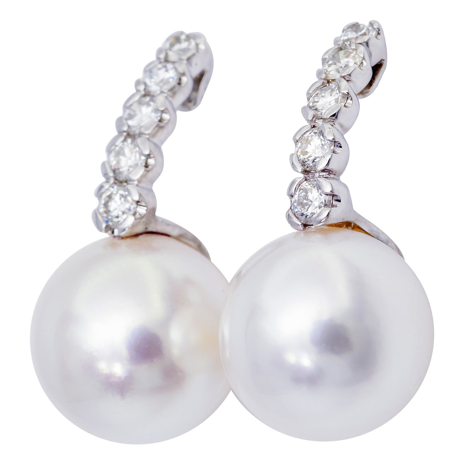 18K White Gold South Sea Pearl Earrings, 13-14mm, 0.73ct