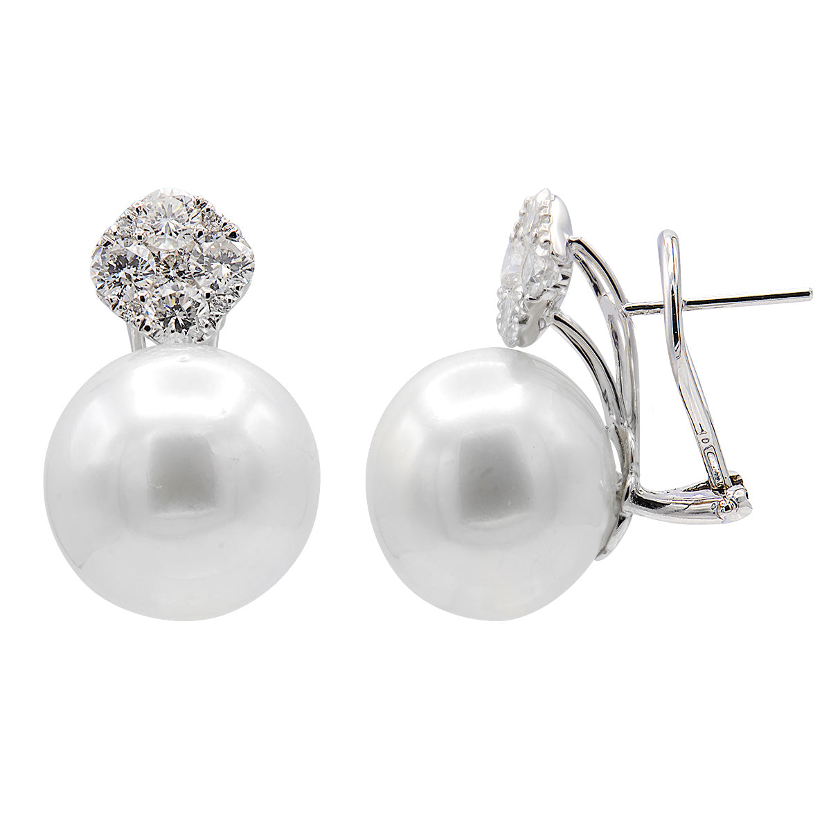 18KW White South Sea Pearl Earrings, 15-16mm