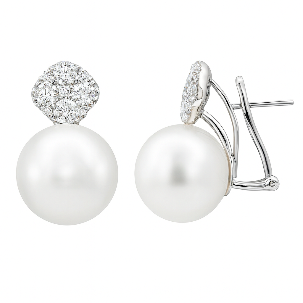18KW White South Sea Pearl Earrings, 15-16mm