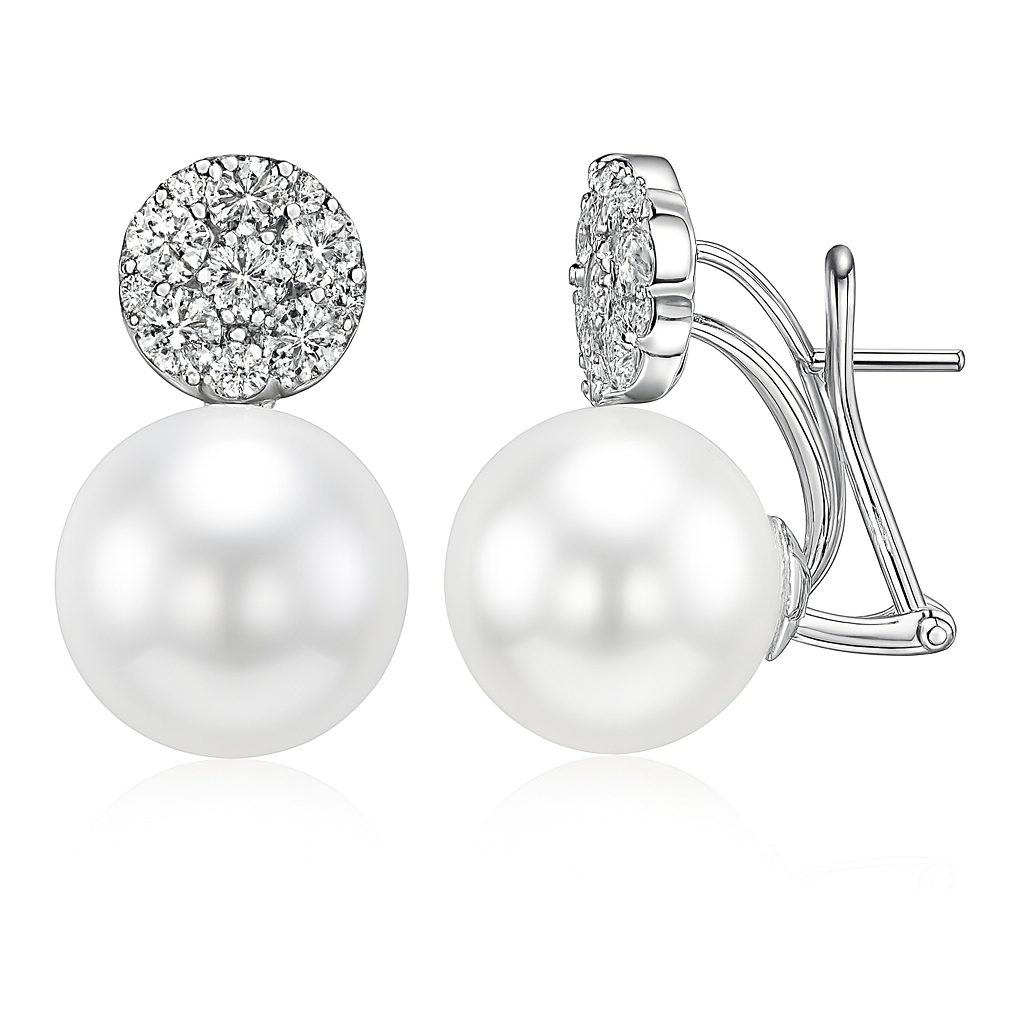 18K White Gold South Sea Pearl Earrings, 15-16mm, 1.8ct