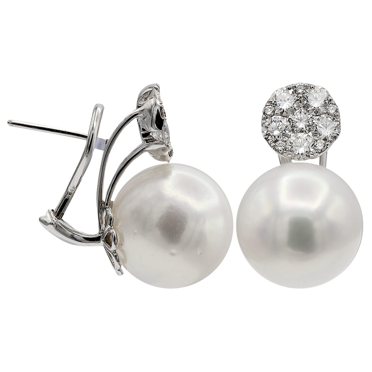 18K White Gold South Sea Pearl Earrings, 15-16mm, 1.8ct