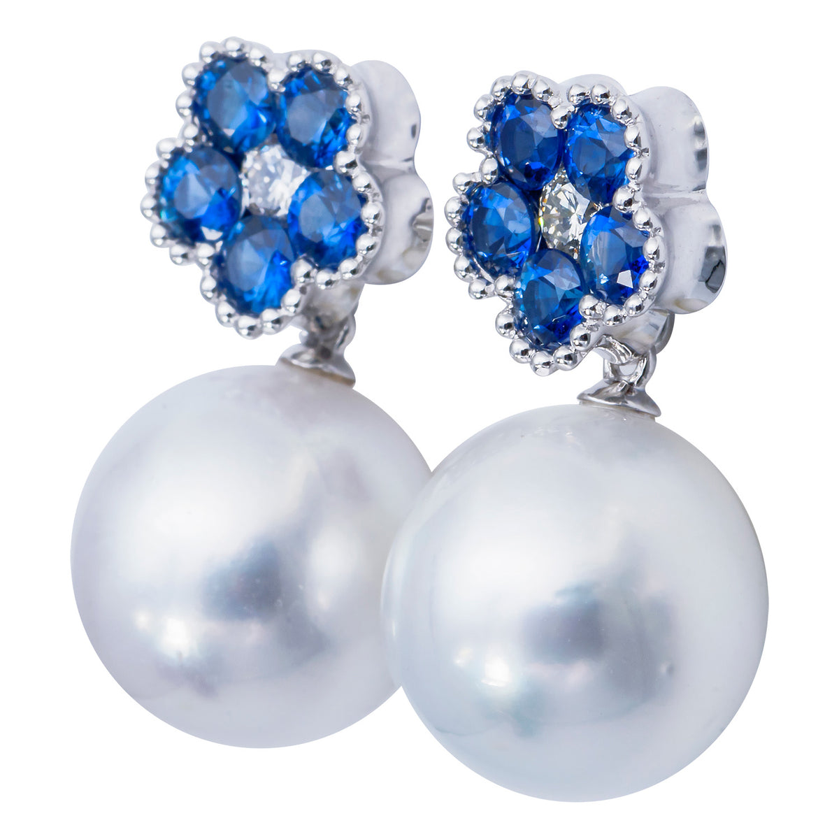 18K White Gold White South Sea Pearl Earrings, 12-13mm, 1.7ct