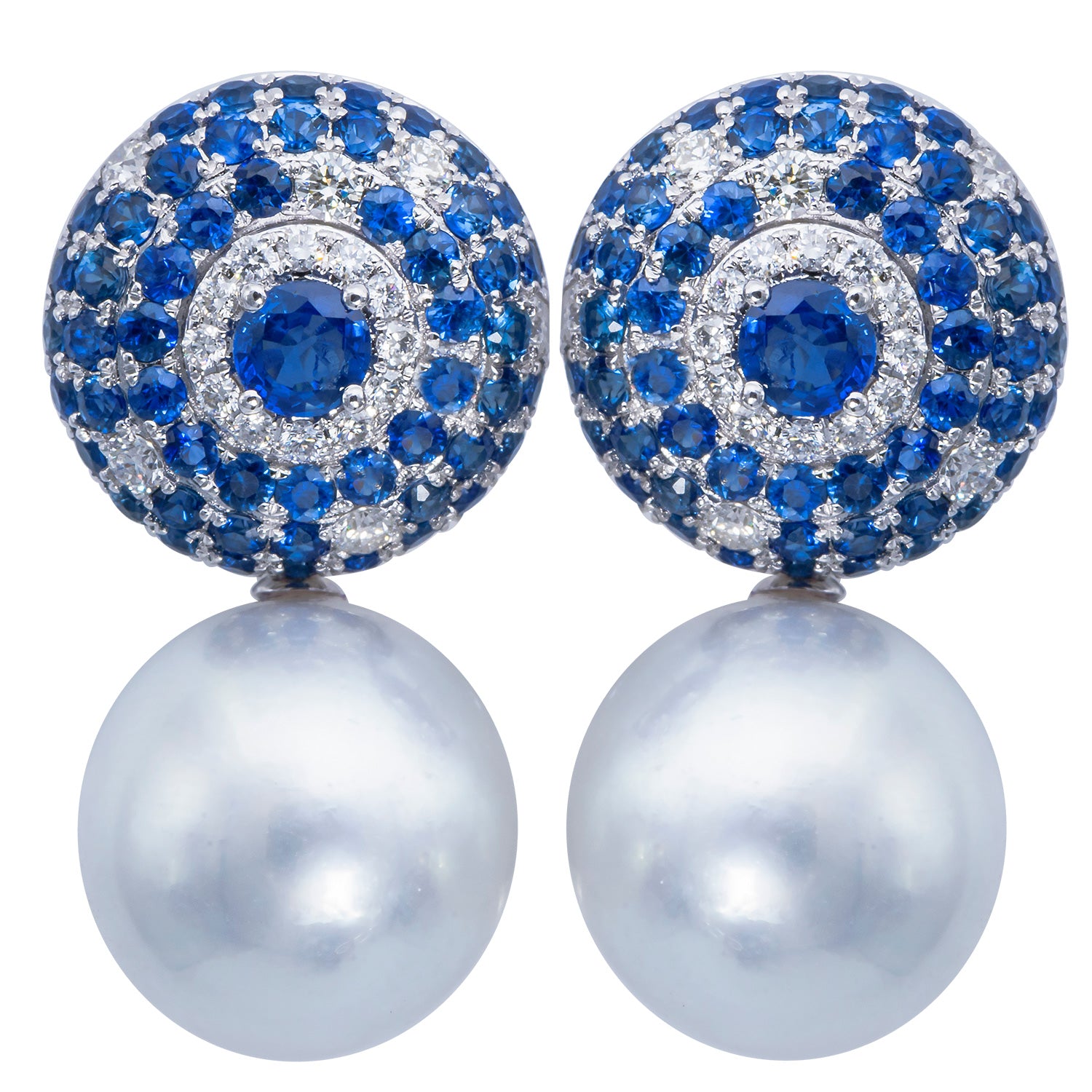 18KW White South Sea Pearl Earrings, 14-15mm
