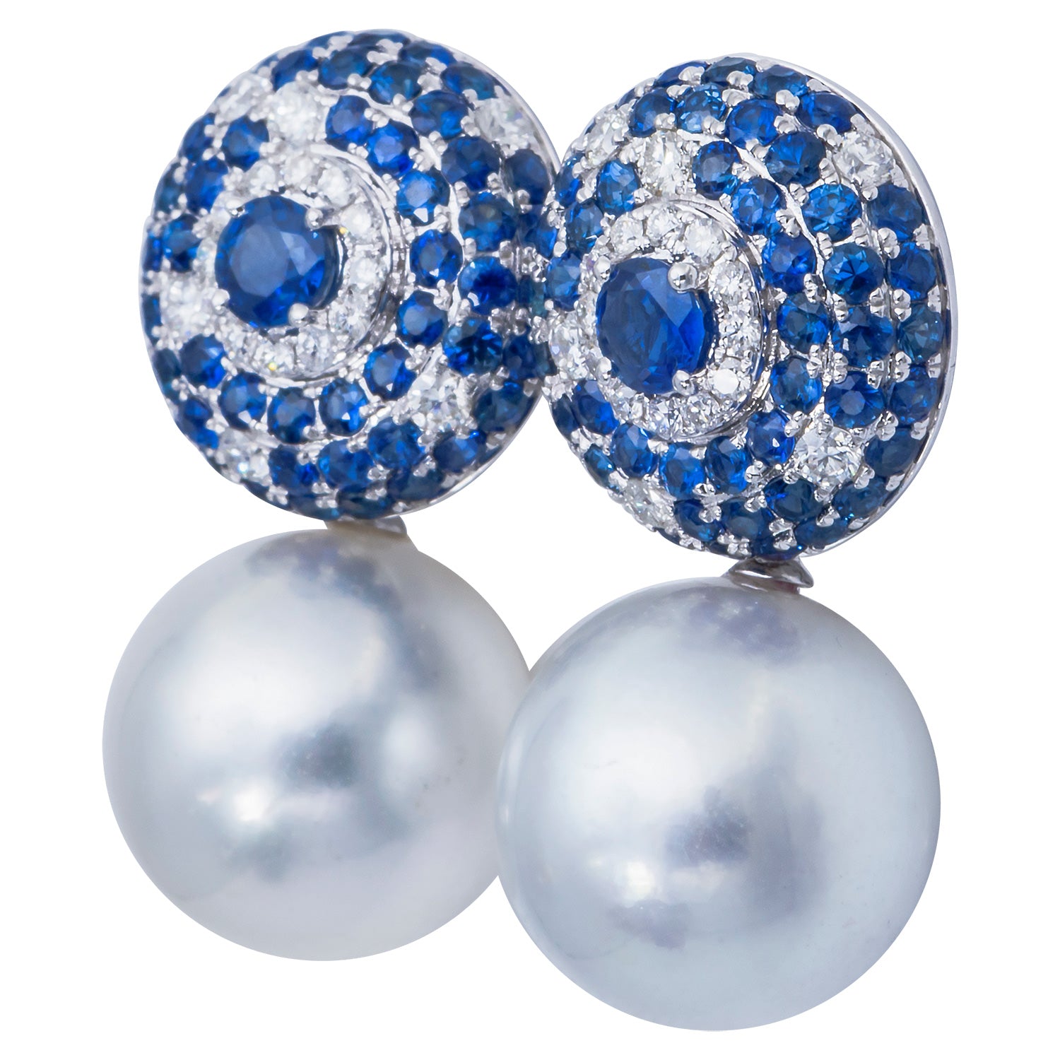 18KW White South Sea Pearl Earrings, 14-15mm
