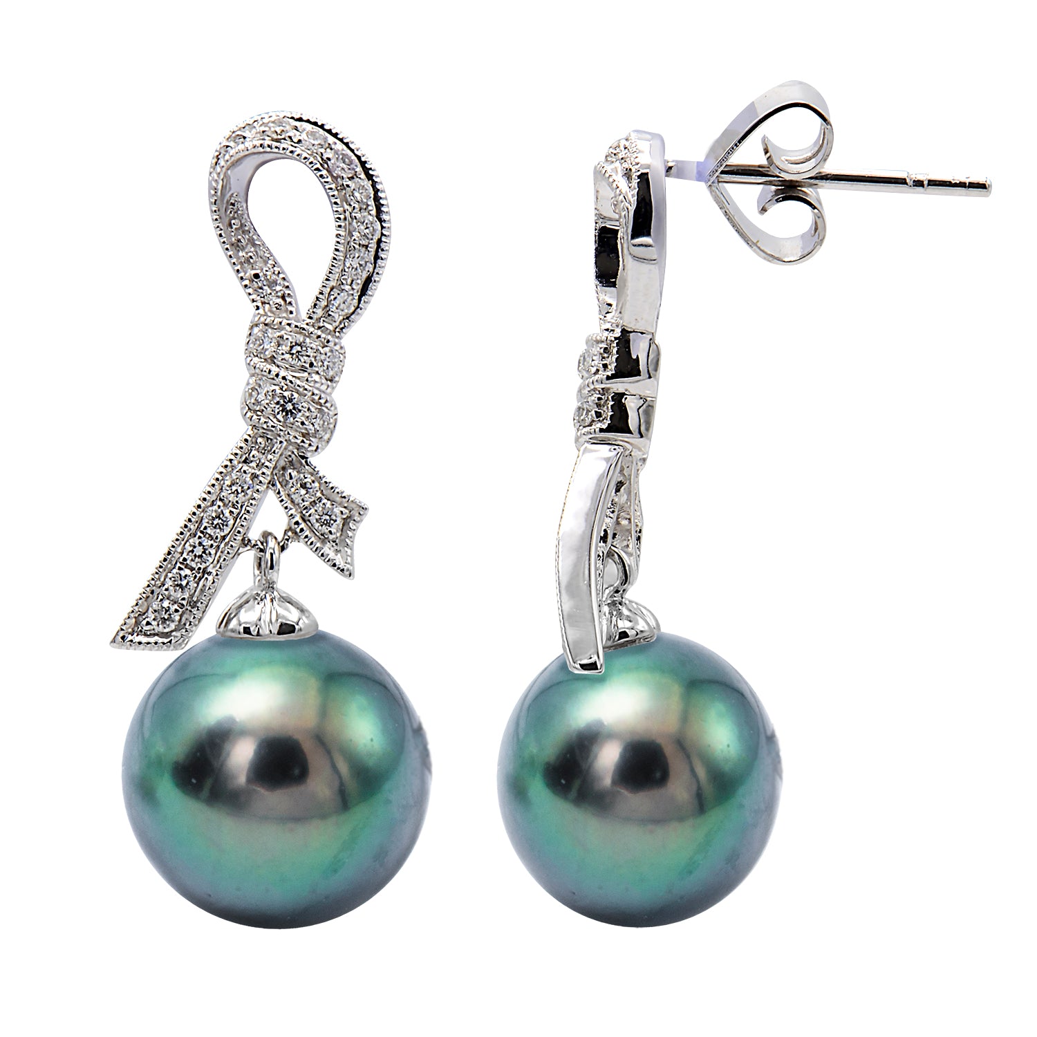 18KW Tahitian Pearl Earrings, 10-11mm