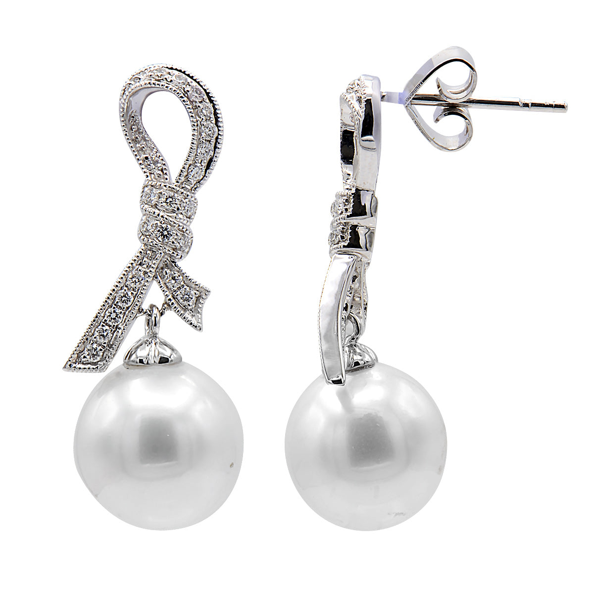 18KW White South Sea Pearl Earrings, 10-11mm