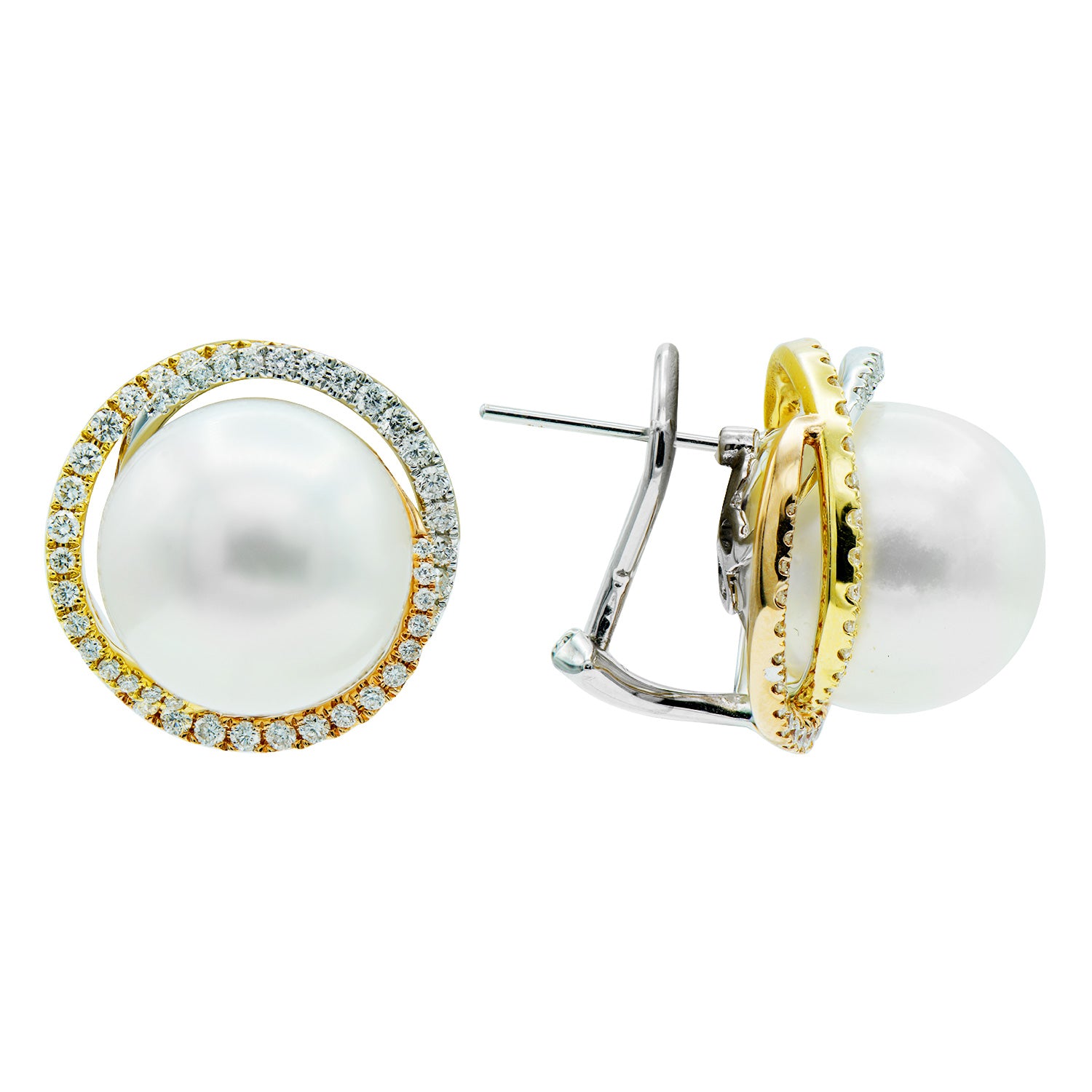18K Yellow Gold South Sea Pearl Earrings, 13-14mm, 1ct