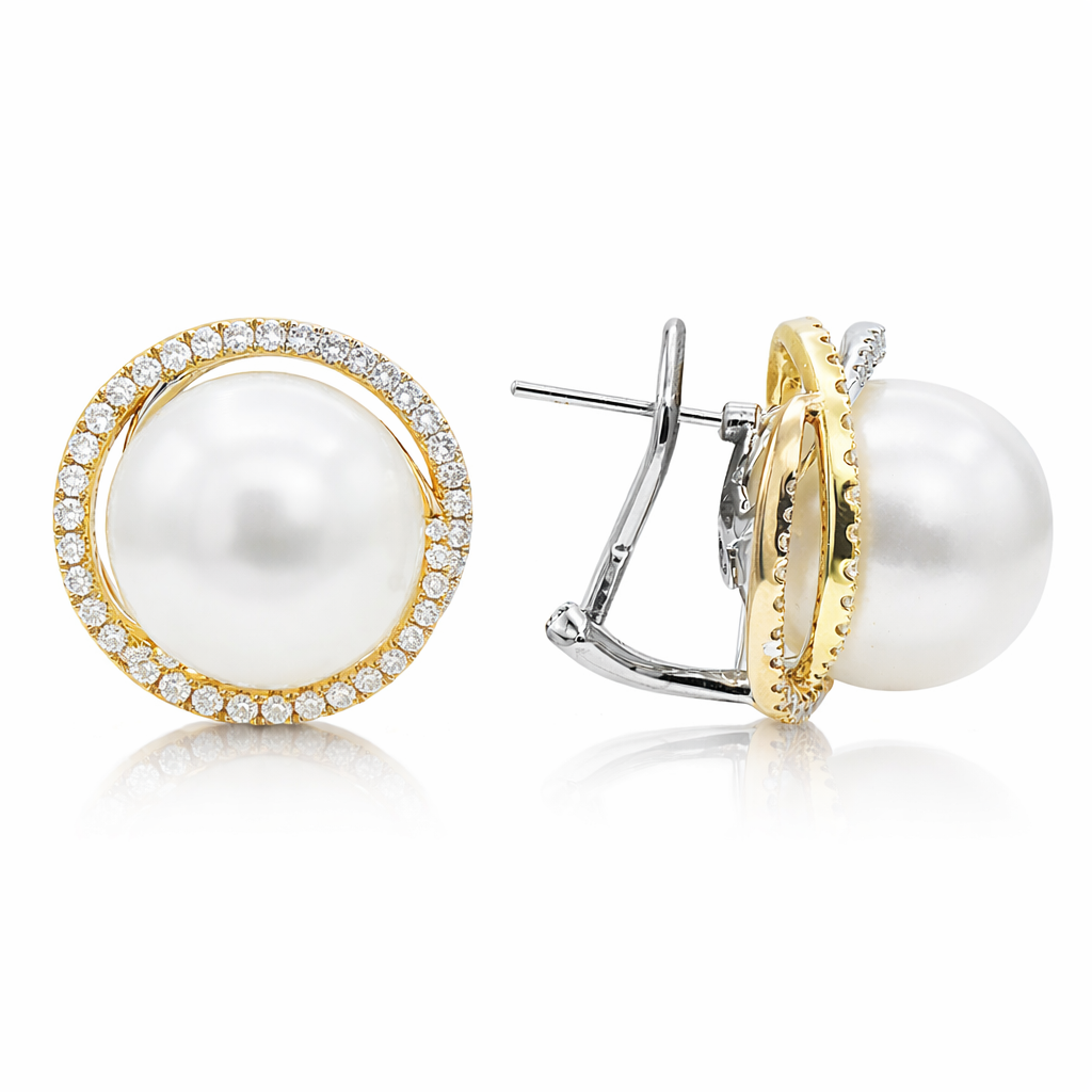 18K Yellow Gold South Sea Pearl Earrings, 13-14mm, 1ct