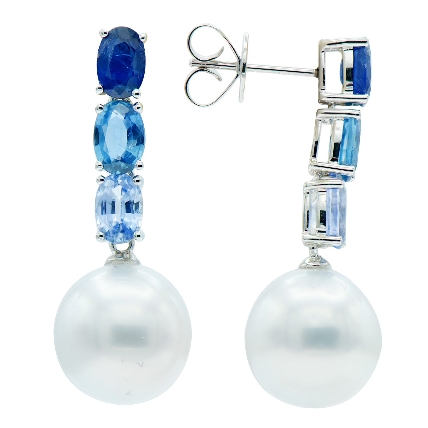 18K White Gold Pearl Earrings, 11-12mm, 3ct