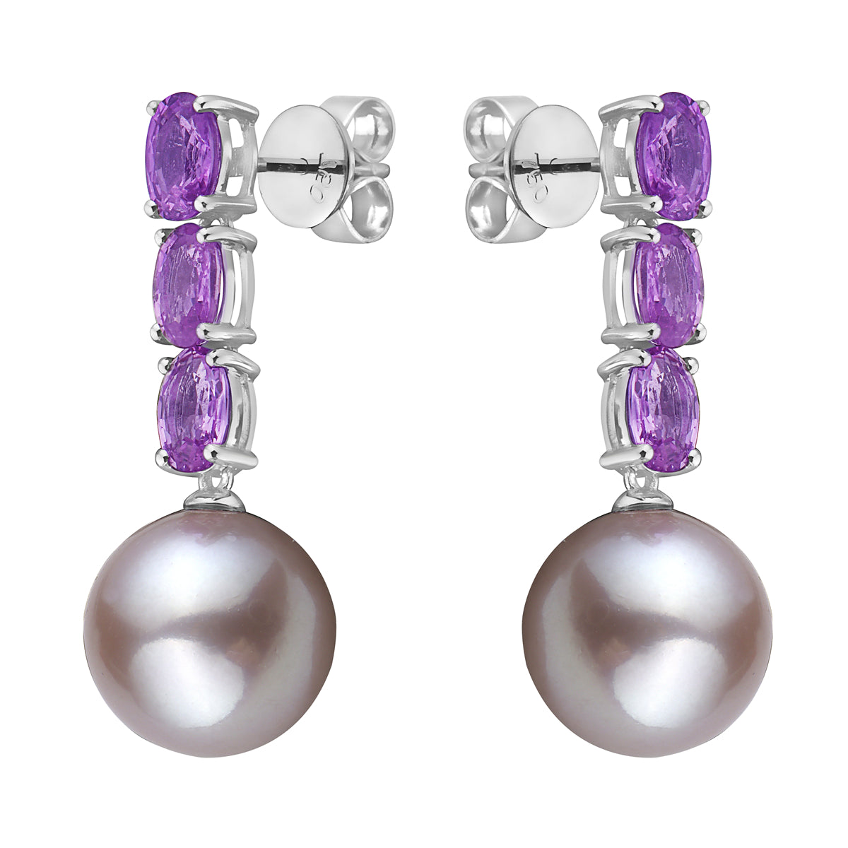 18K White Gold Freshwater Pearl Earrings, 11-12mm, 3.5ct