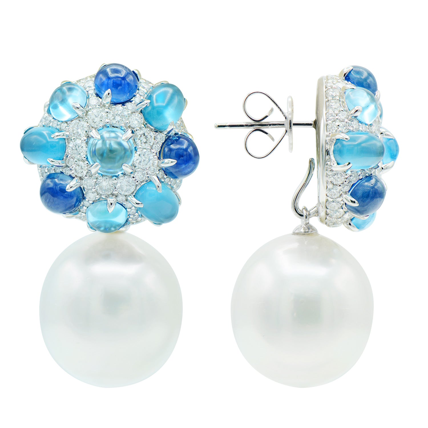 18KW White South Sea Pearl Earrings, 15-16mm
