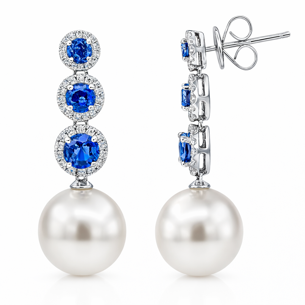 18K White Gold White South Sea Pearl Earrings, 12-13mm, 1.5ct