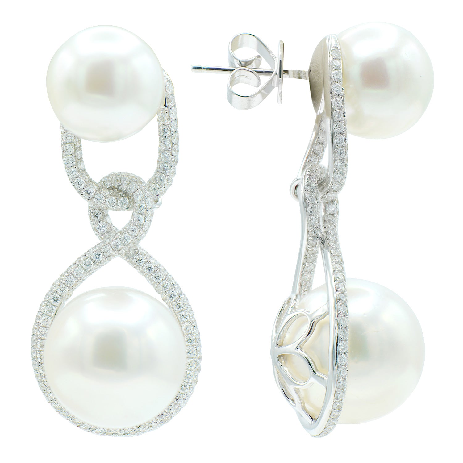 18KW White South Sea Pearl Earrings, 11-13mm