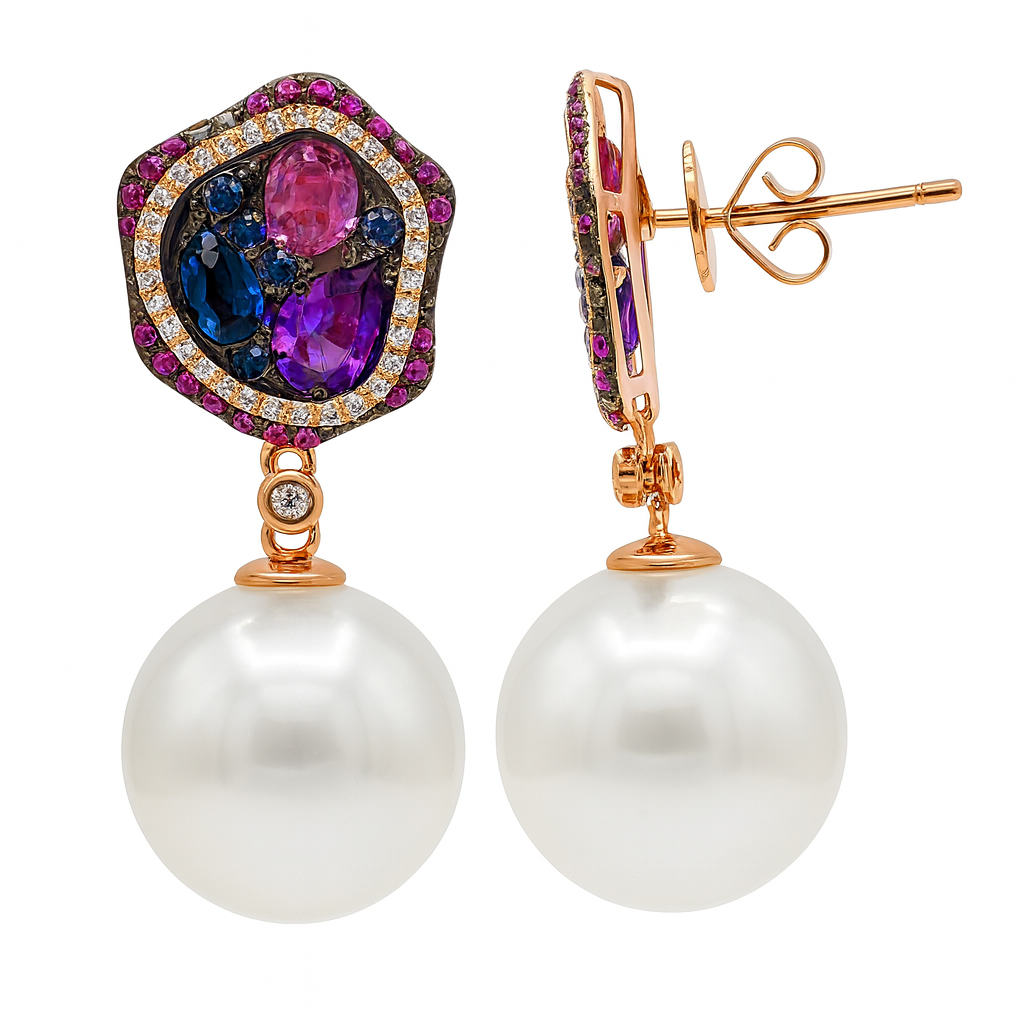 18K Red Gold South Sea Pearl Earrings, 13-14mm, 2.54ct