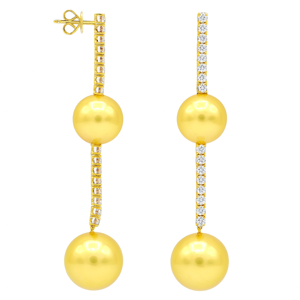 18K Yellow Gold Golden Pearl Earrings, 11-14mm, 1.81ct