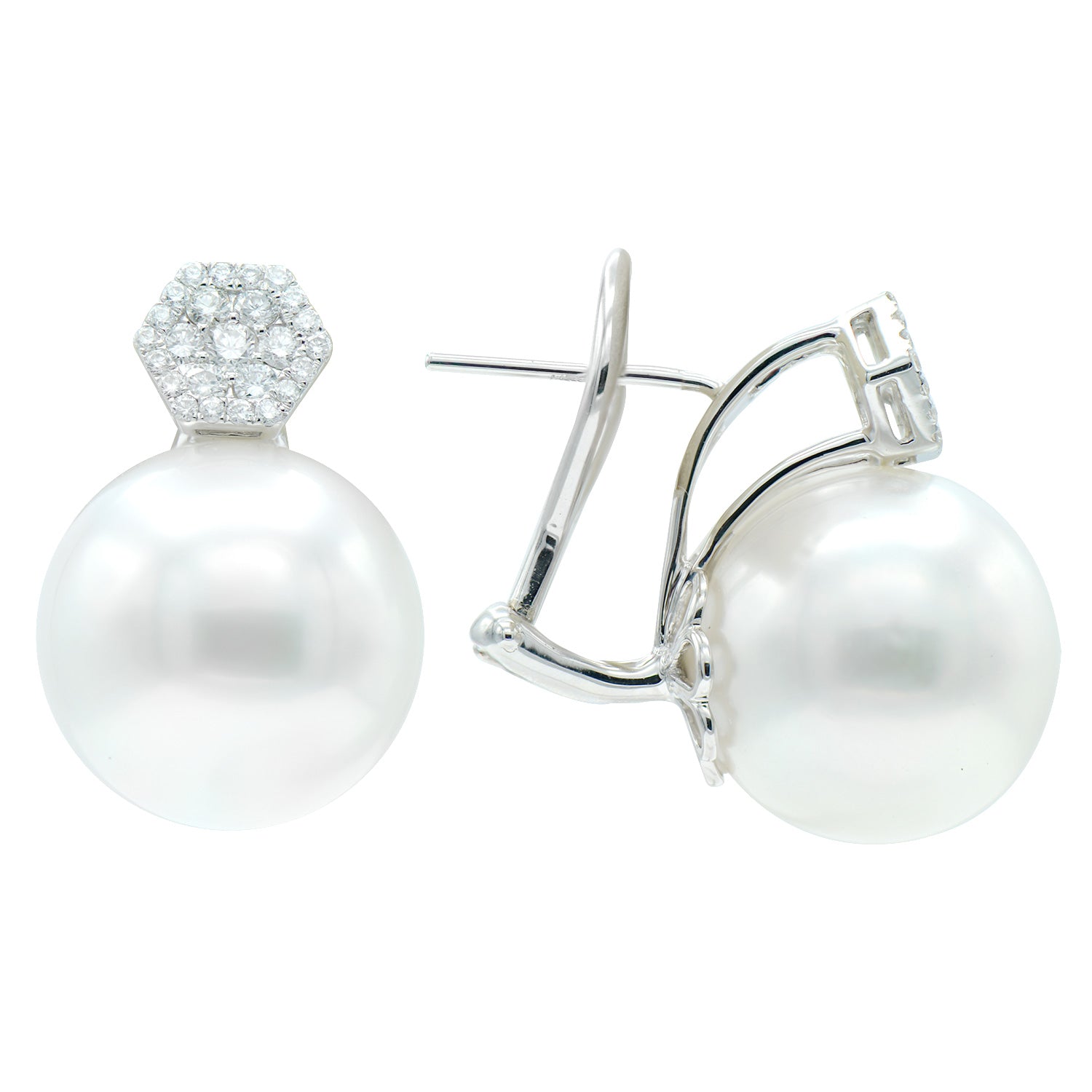 18KW White South Sea Pearl Earrings, 13-14mm