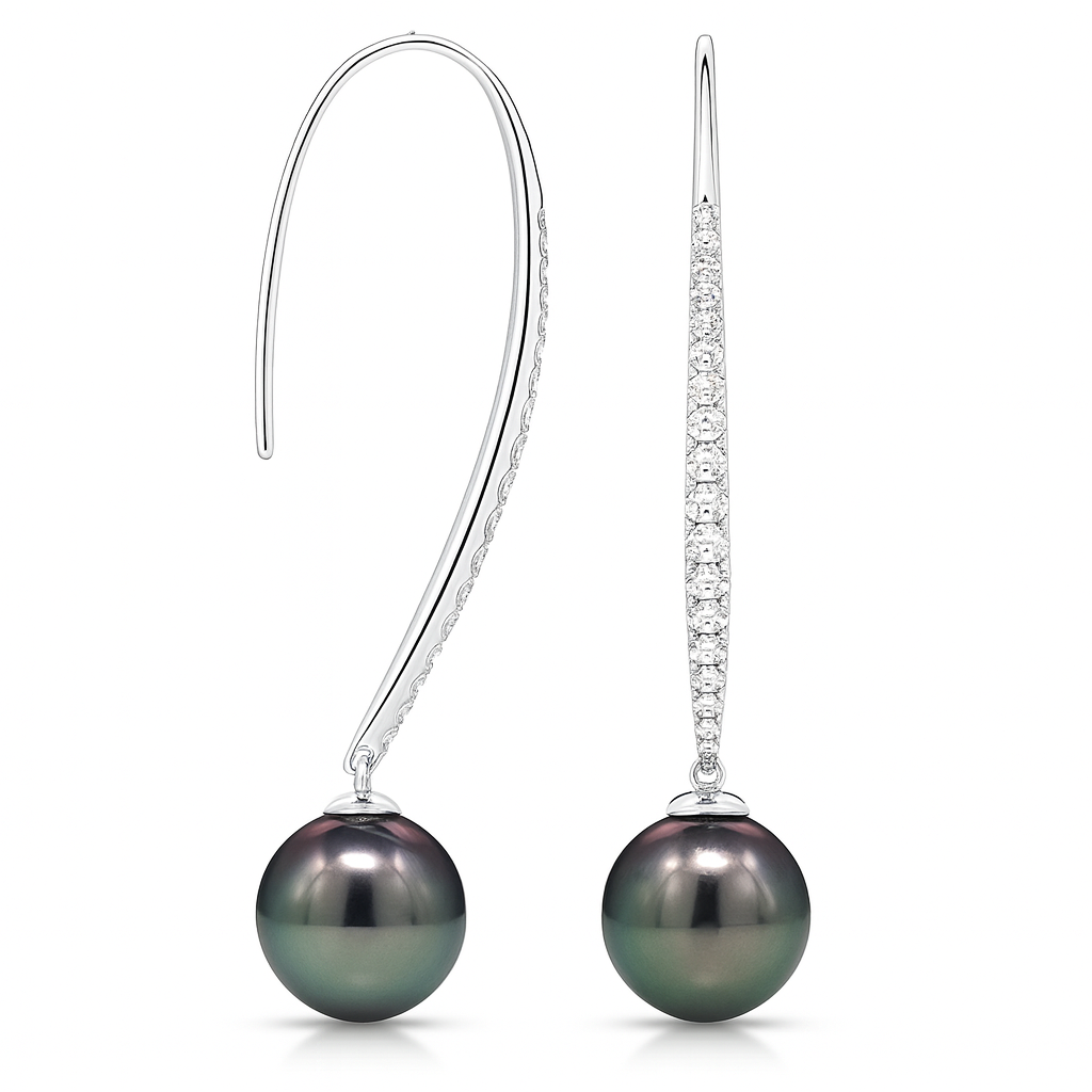 18K Yellow Gold Tahitian Pearl Earrings, 10-11mm, 0.56ct