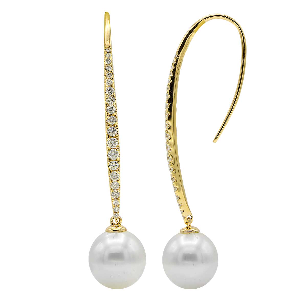 18KY White South Sea Pearl Earrings, 10-11mm