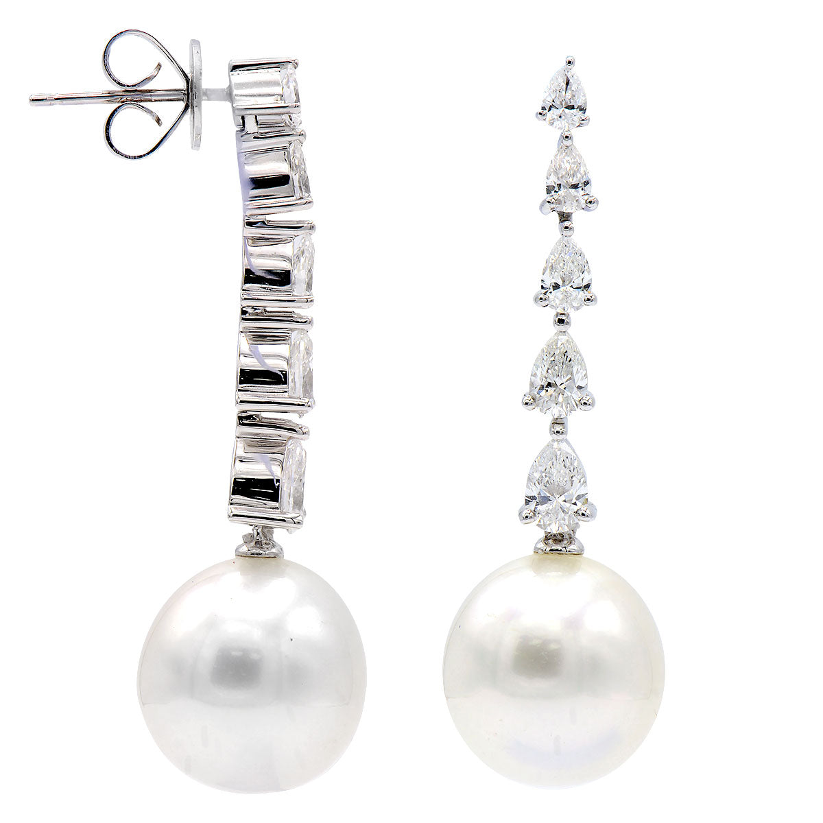 18KW White South Sea Pearl Earrings, 12-13mm