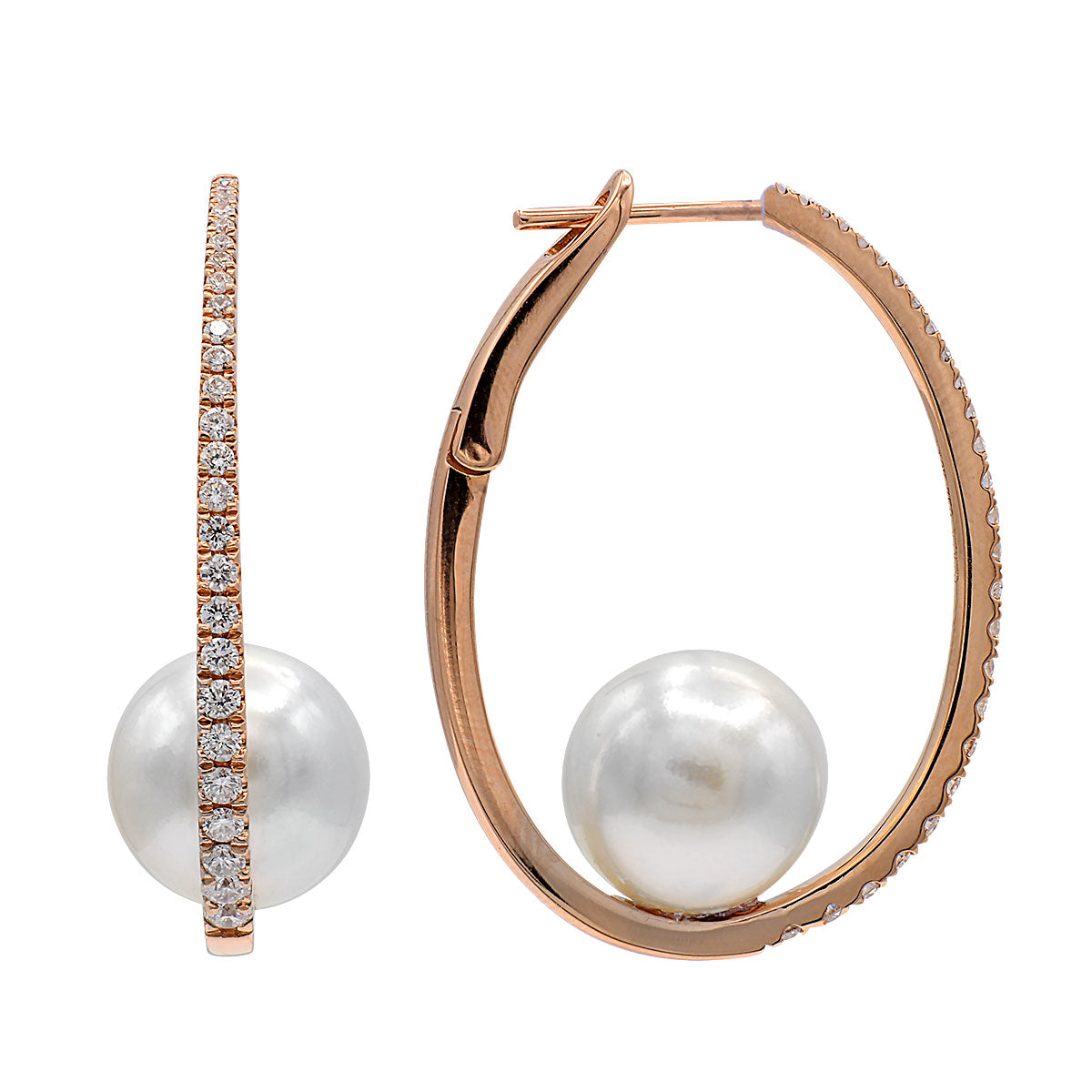 18K White Gold South Sea Pearl Earrings, 10-11mm, 0.55ct