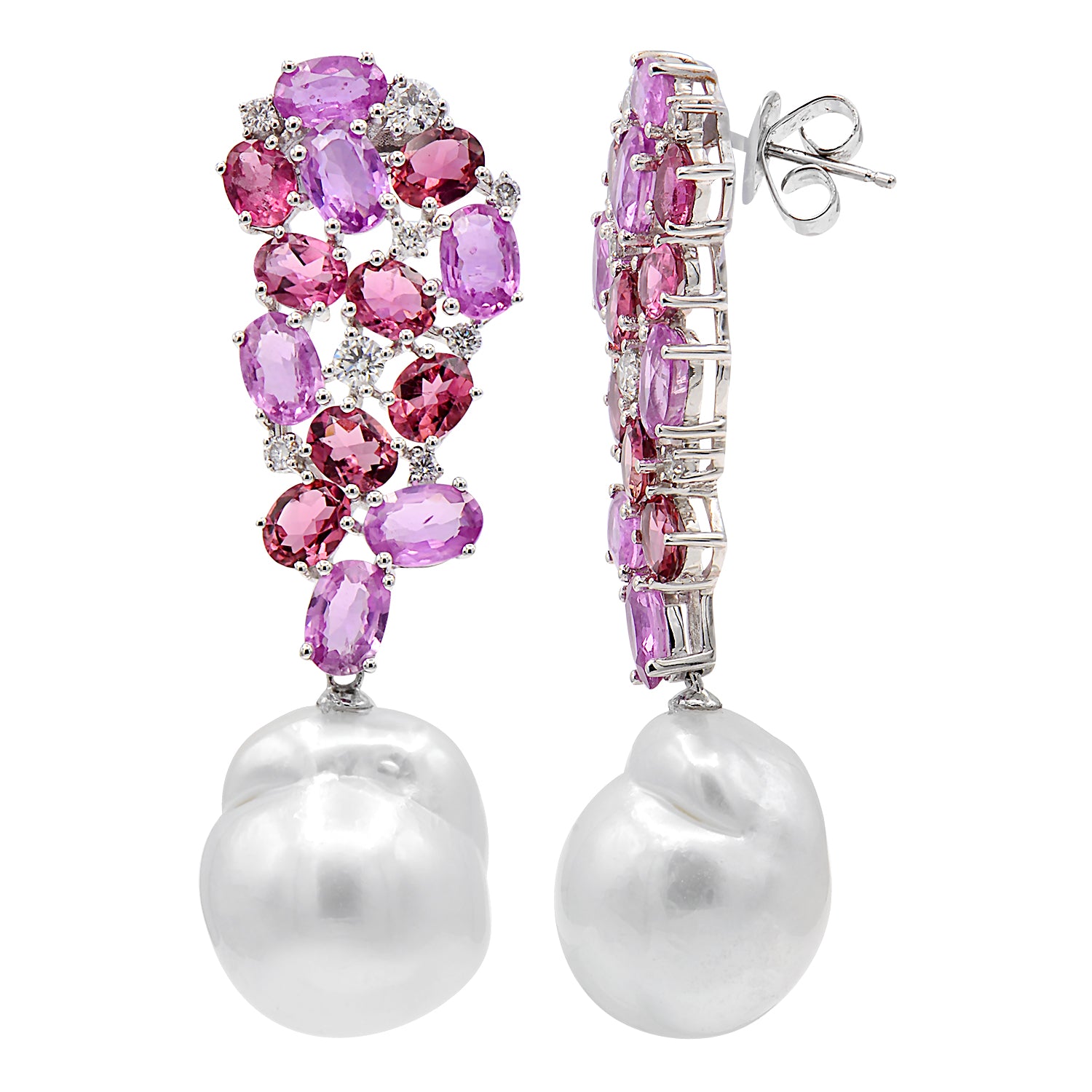 18K White Gold South Sea Pearl Earrings, 14-15mm, 11.3ct