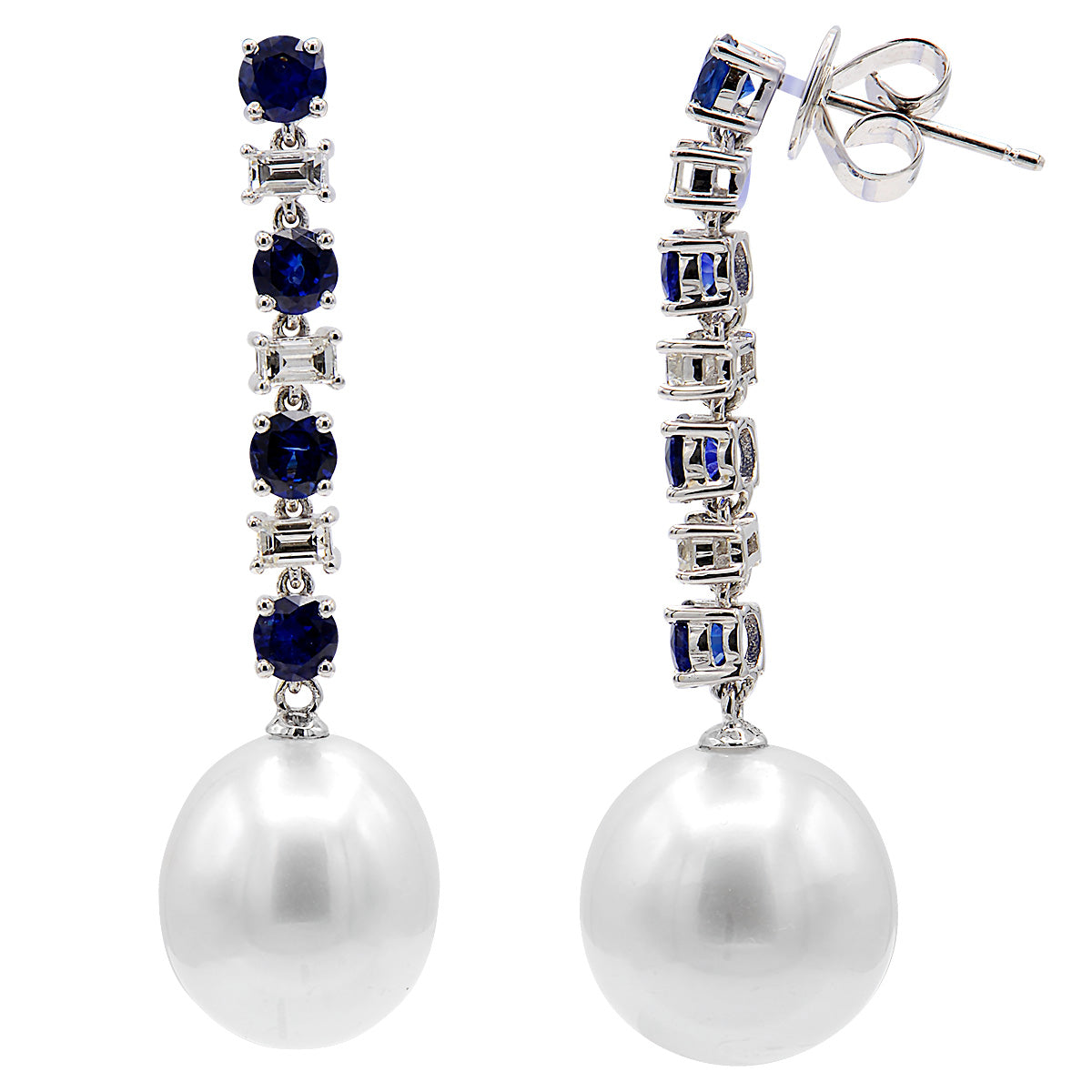 18KW White South Sea Pearl Earrings, 12-13mm
