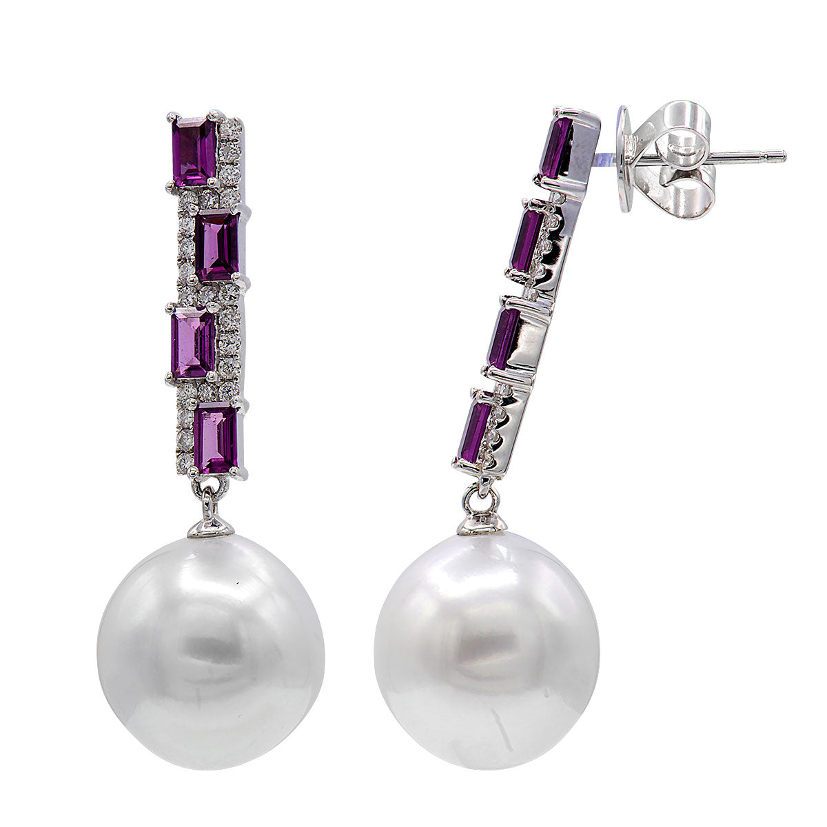 18KW White South Sea Pearl Earrings, 12-13mm