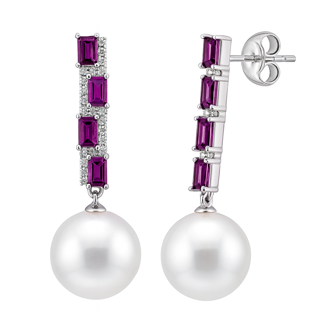 18K White Gold South Sea Pearl Earrings, 12-13mm, 1.8ct
