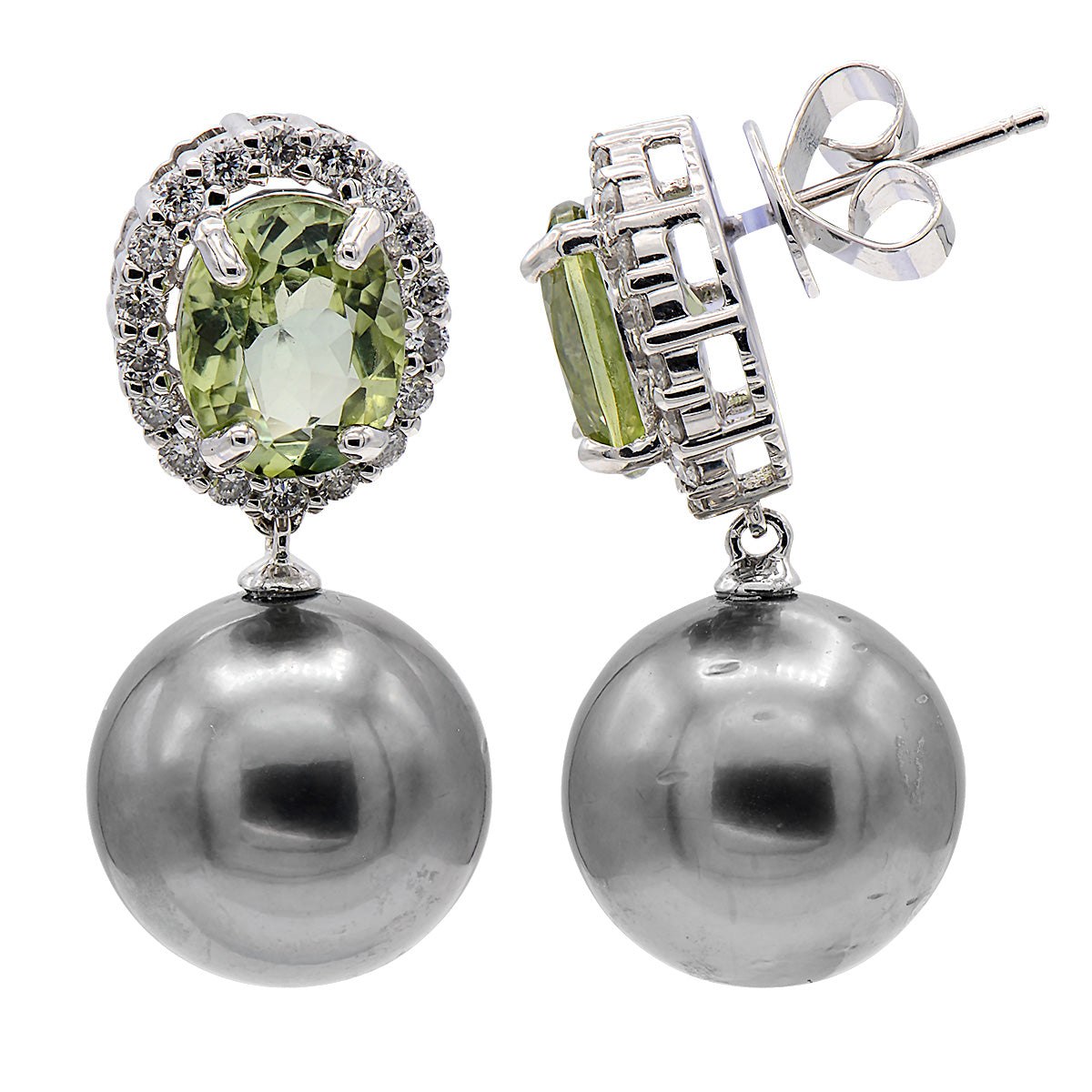 18K White Gold Tahitian Pearl Earring, 12-13mm, 6.58ct