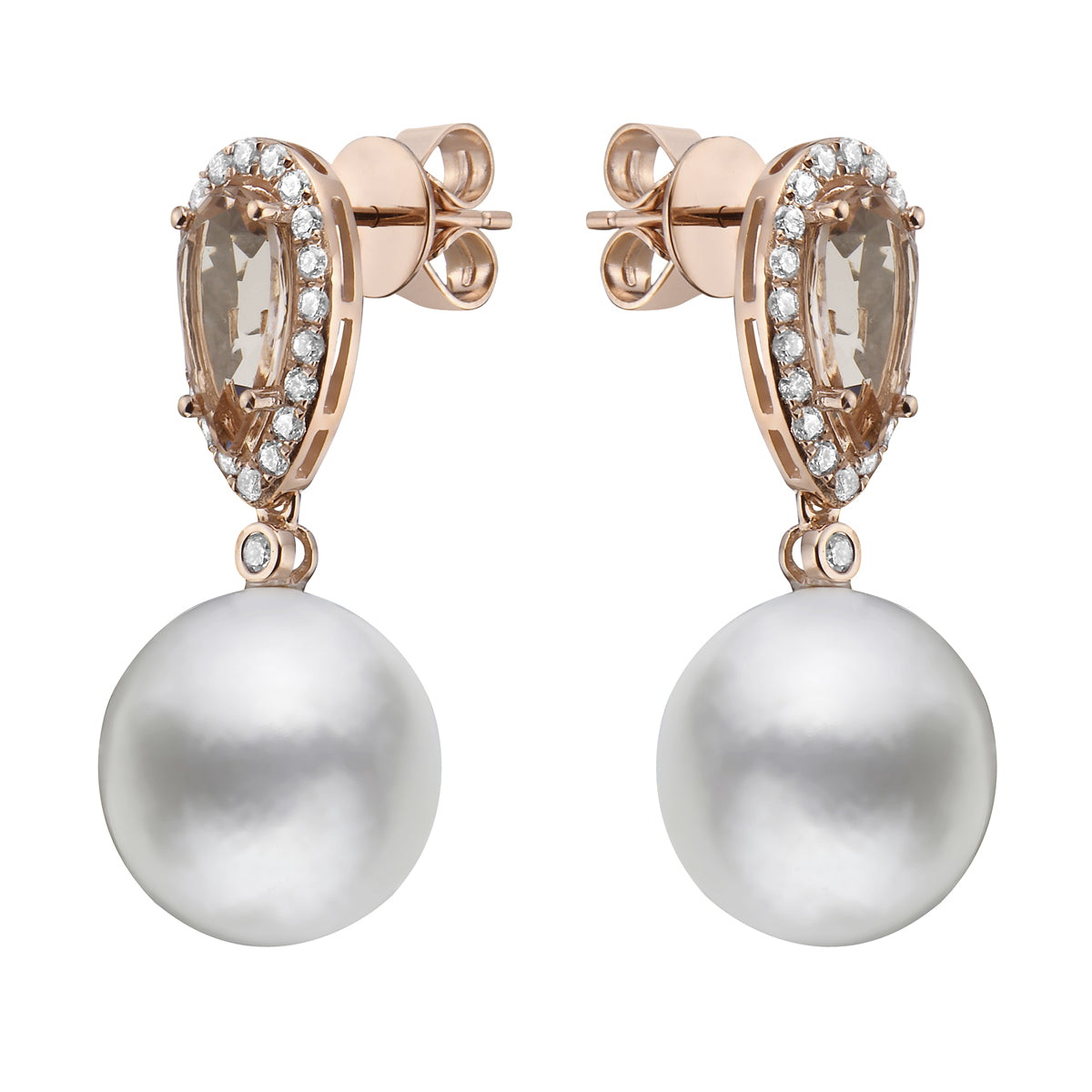 18K Red Gold South Sea Pearl Earrings, 12-13mm, 2.39ct