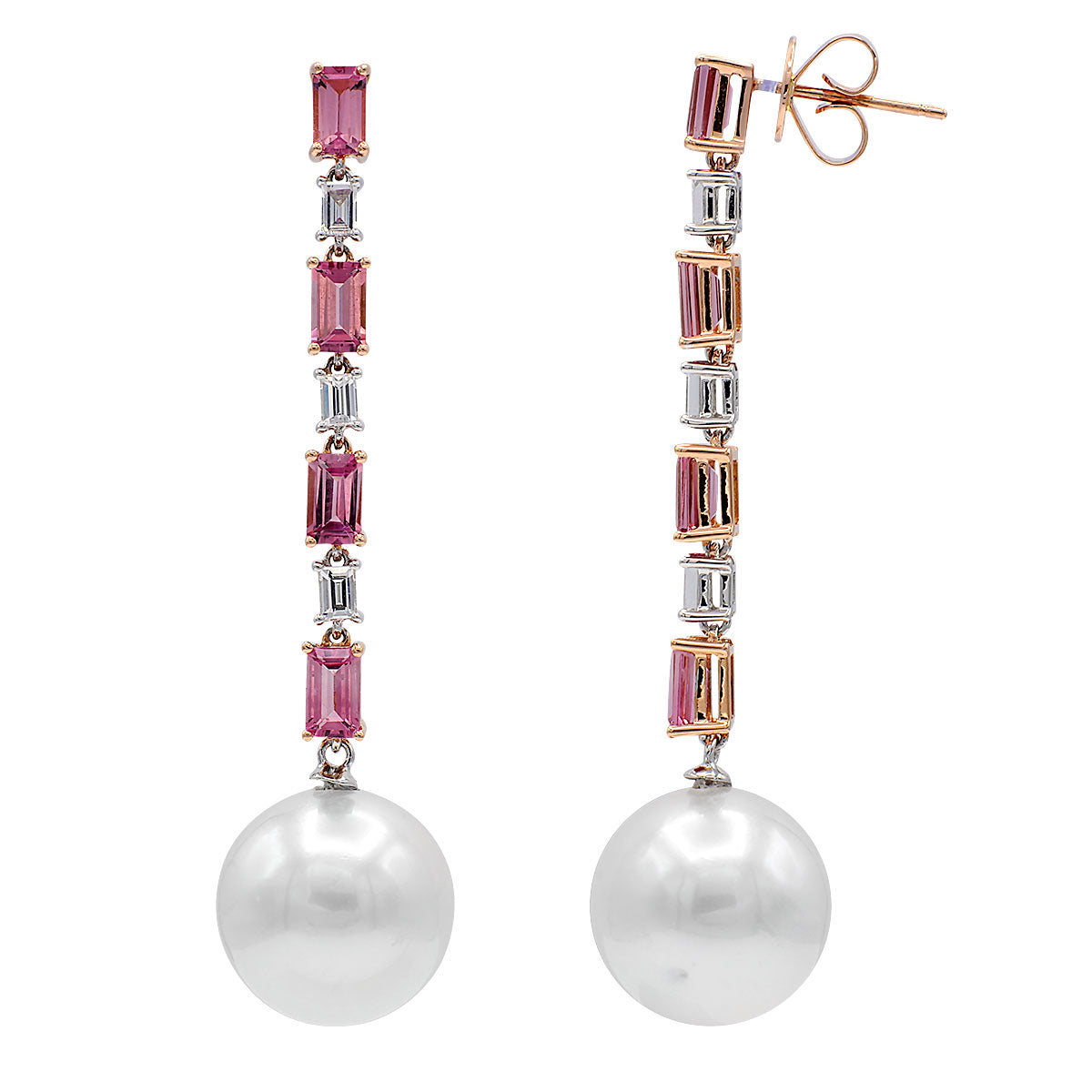 18KWR White South Sea Pearl Earrings, 12-13mm