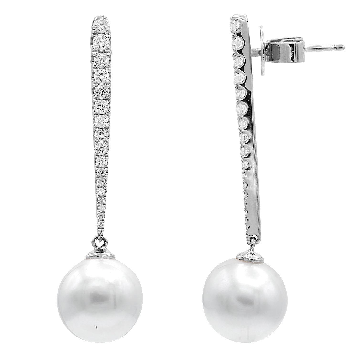 18KW White South Sea Pearl Earrings, 10-11mm