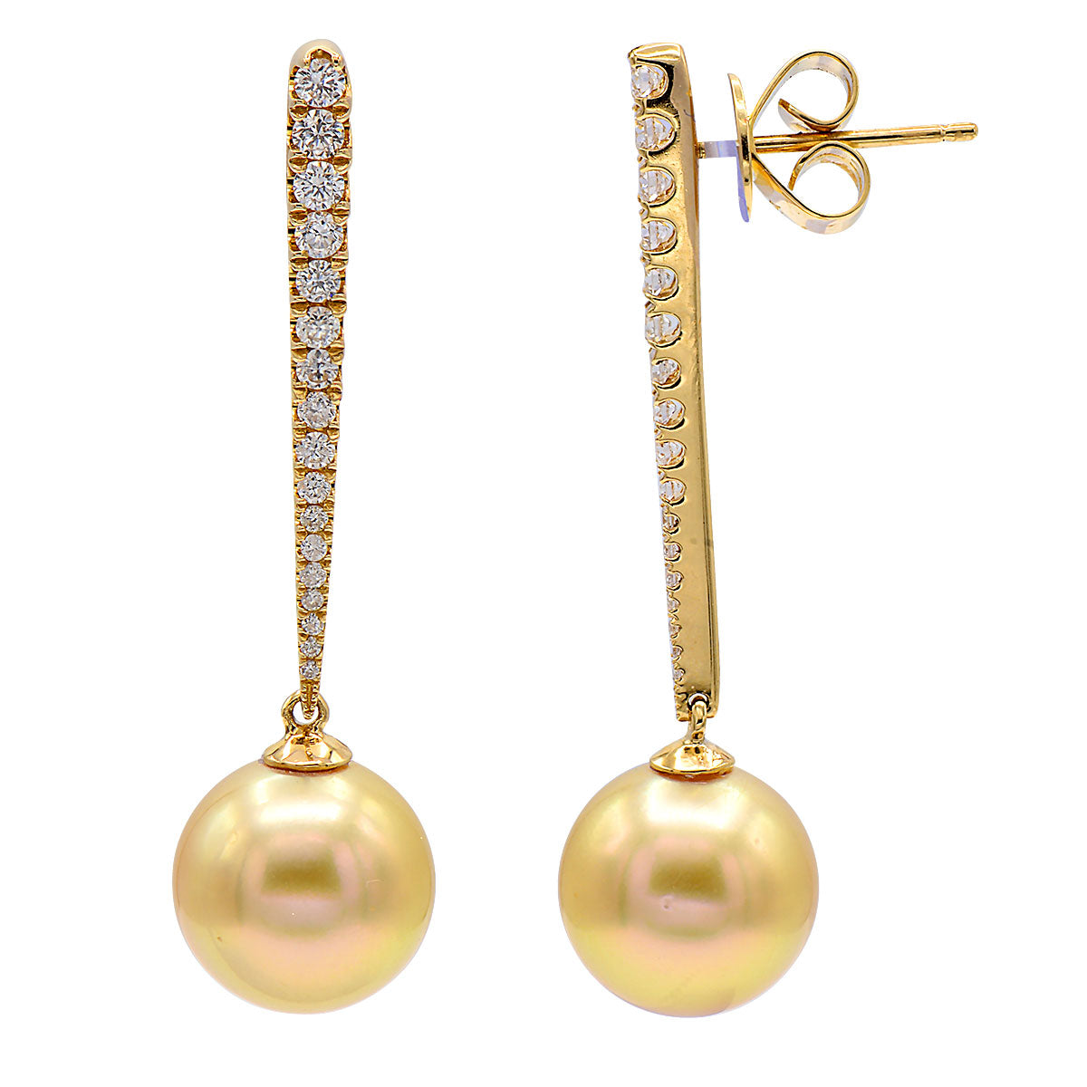 18KY Golden South Sea Pearl Earrings, 10-11mm