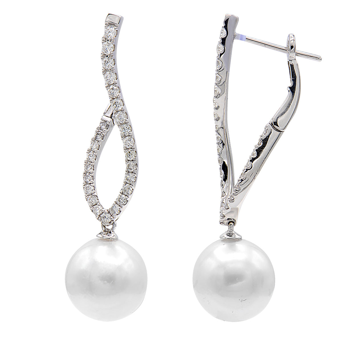 18KW White South Sea Pearl Earrings, 10-11mm