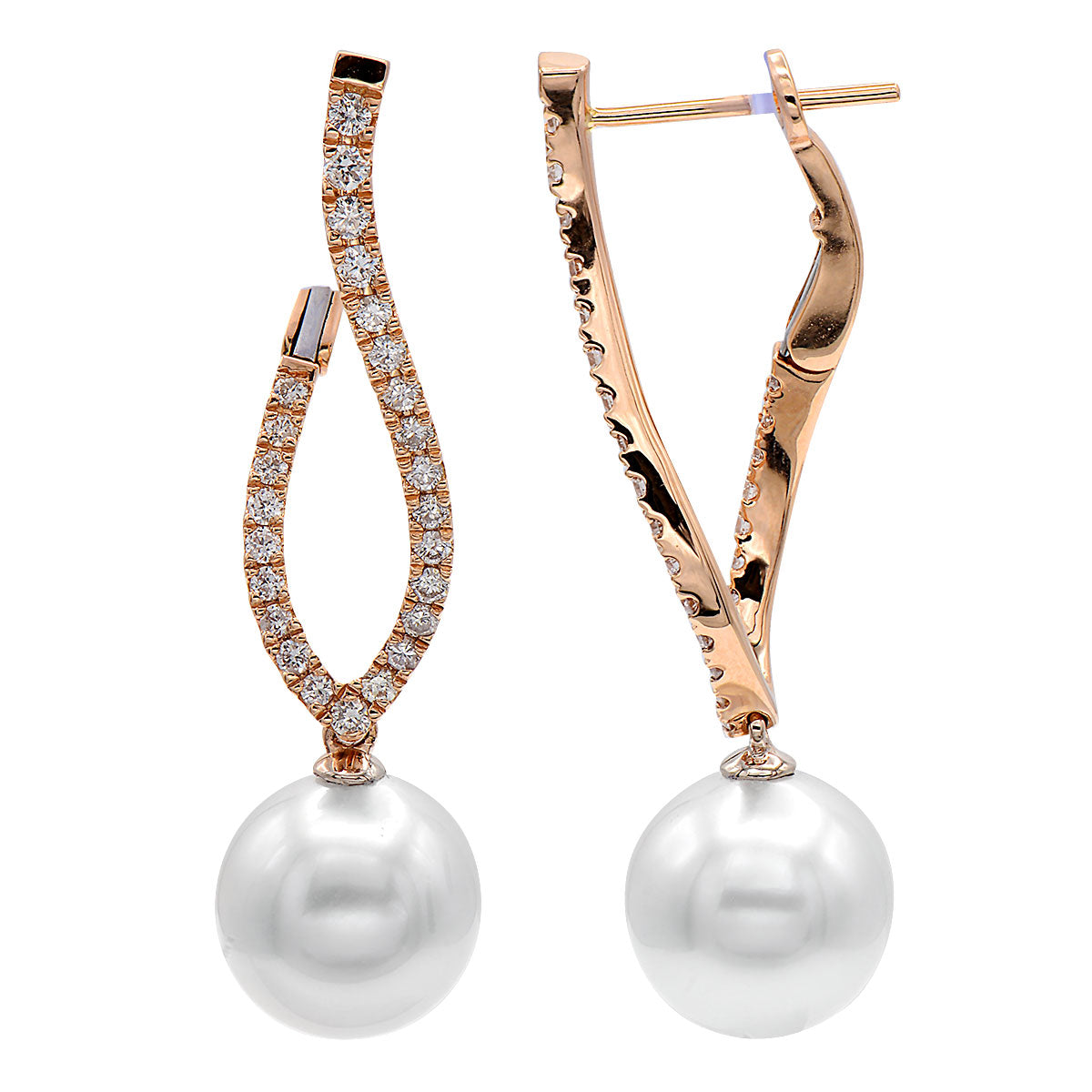 18KR White South Sea Pearl Earrings, 10-11mm