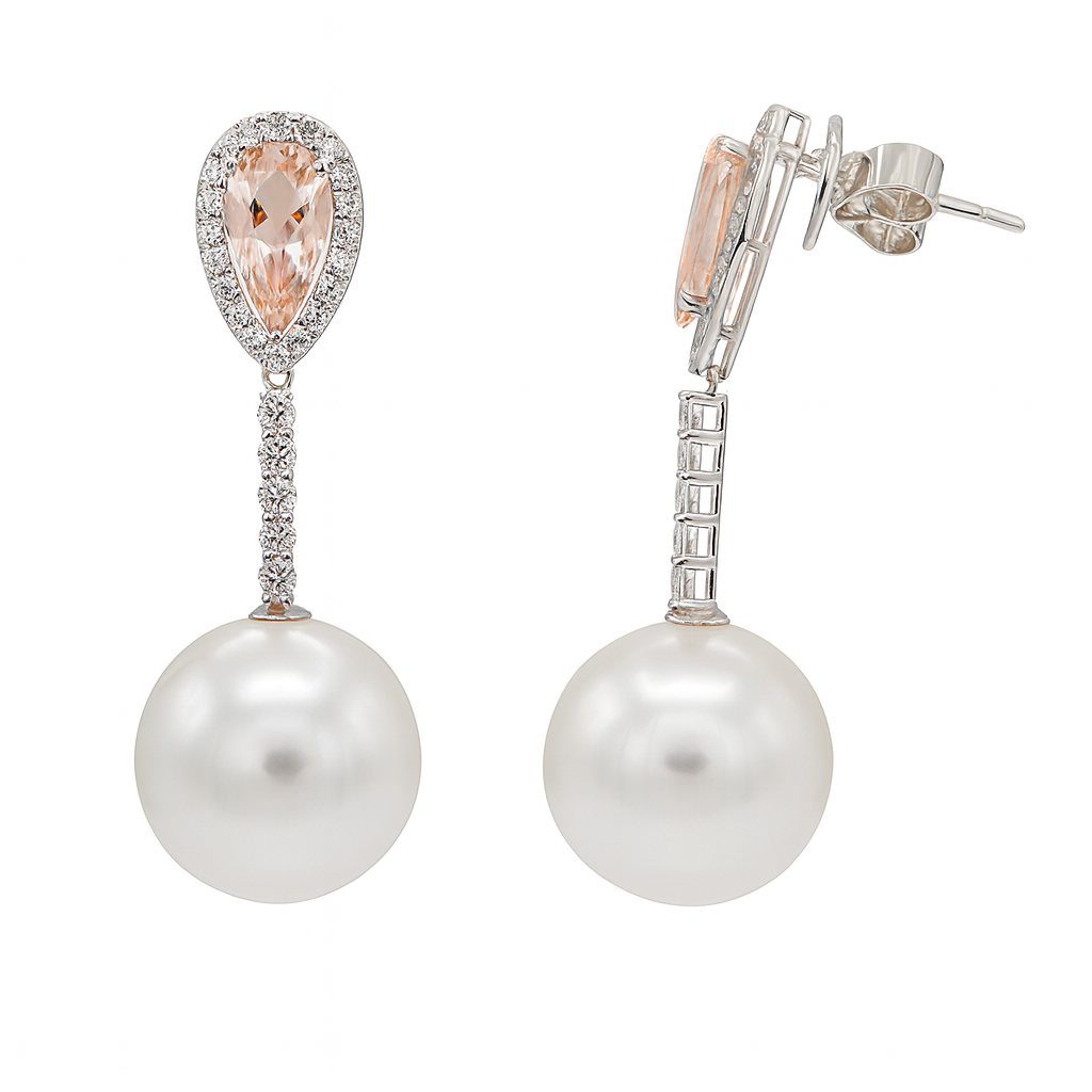 18K White Gold Morganite Earrings, 12-13mm, 2.04ct