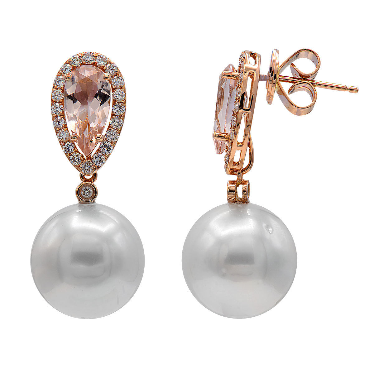 18KW White South Sea Pearl Earrings, 12-13mm