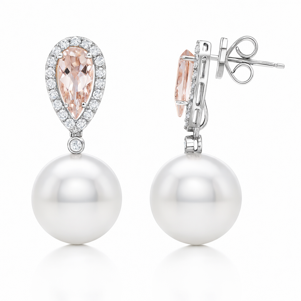 18K White Gold South Sea Pearl Earrings, 12-13mm, 2.03ct