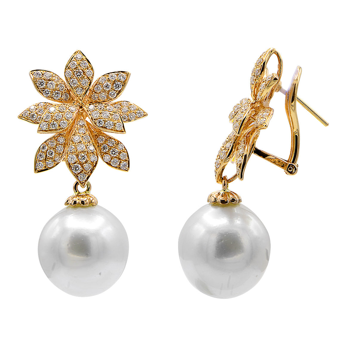 E012511Y - Earrings 18KY/7.8G 180RD-1.53CT S.Sea 14-15mm