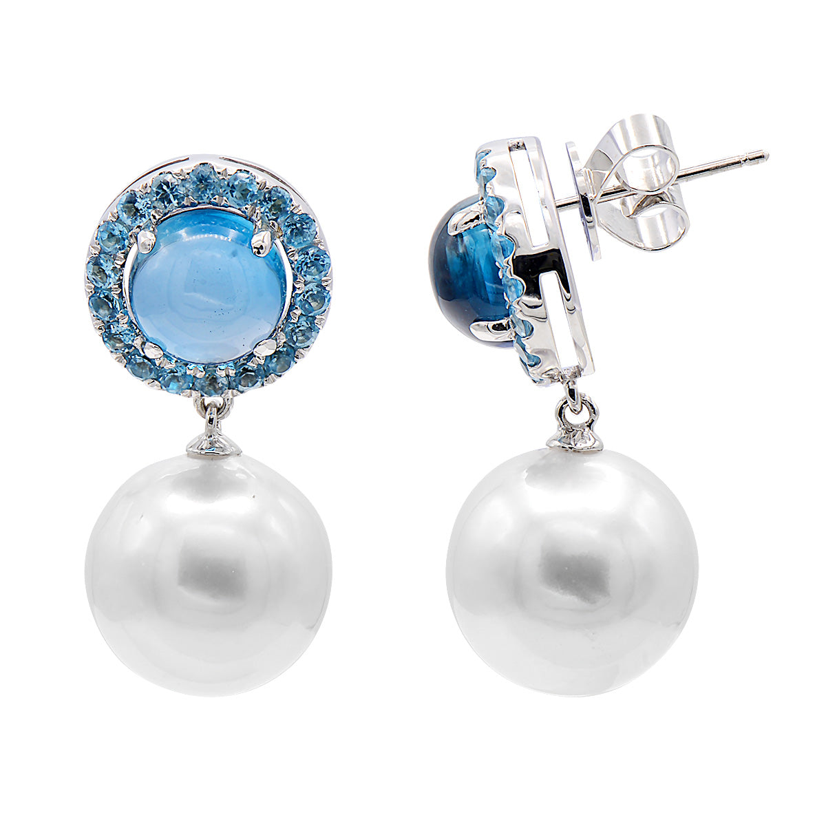 18KW White South Sea Pearl Earrings, 12-13mm