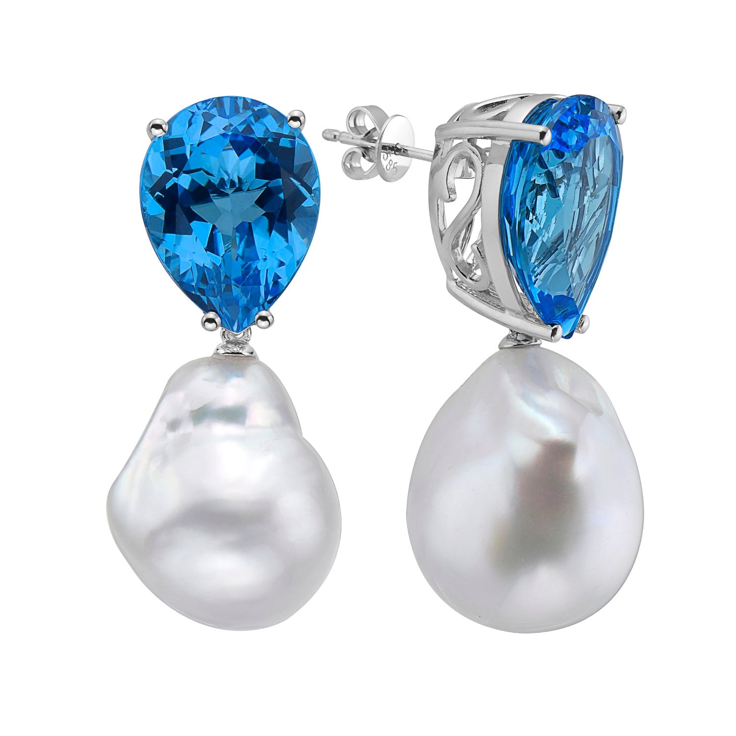 E012528-2 - 14KW/5.6G S.Sea Earrings 2Toapz-20.79CT 15-16mm