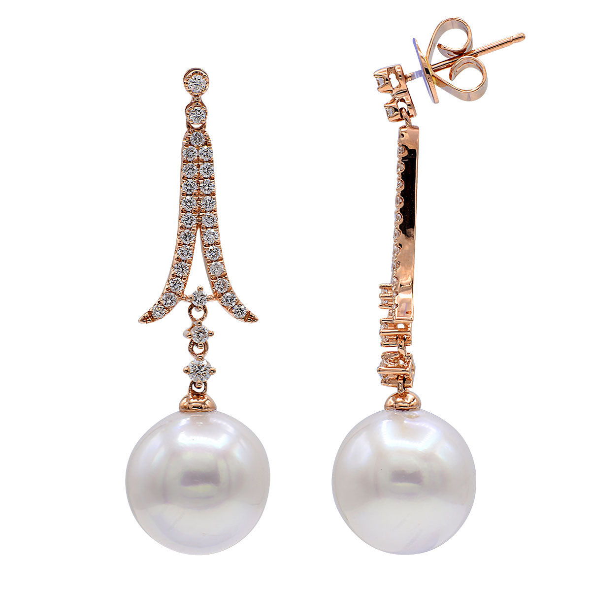 18KR White South Sea Pearl Earrings, 12-13mm
