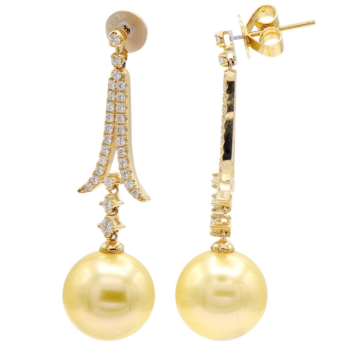 18KY Golden South Sea Pearl Earrings, 12-13mm